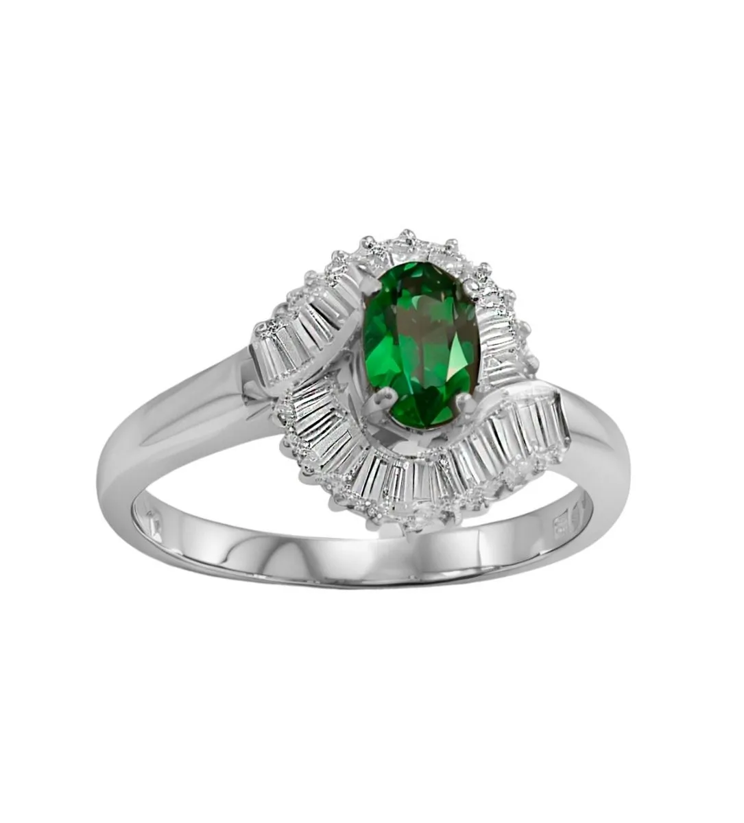 18k White Gold Ring with Emerald and Diamonds - Style 048_R026130