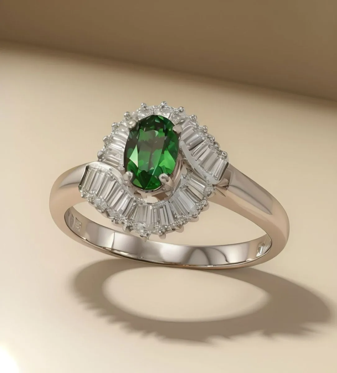 18k White Gold Ring with Emerald and Diamonds - Style 048_R026130