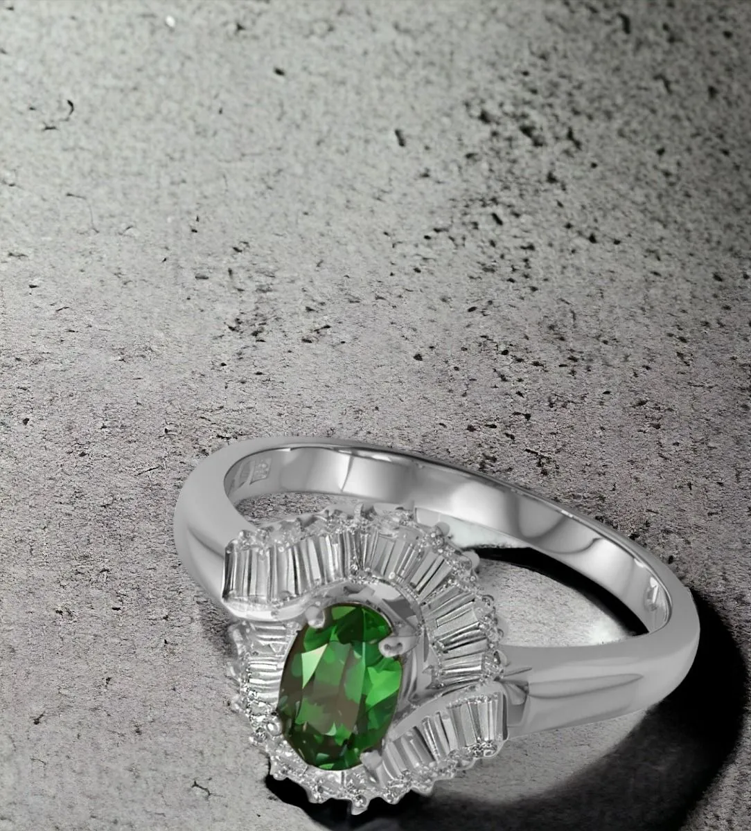 18k White Gold Ring with Emerald and Diamonds - Style 048_R026130