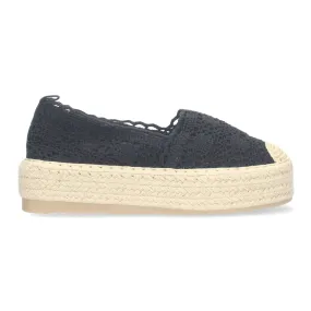 Comfortable black lace espadrilles in jute EC-3091