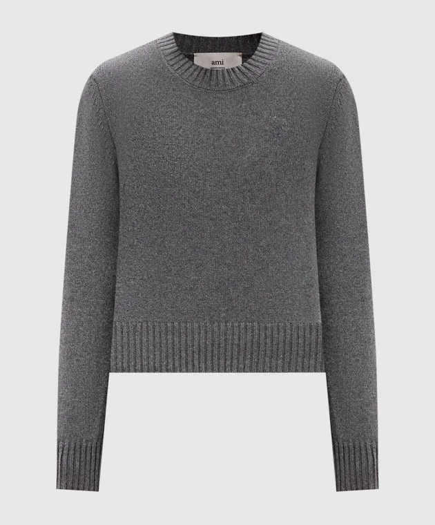 Gray wool cashmere sweater Ami de Coeur embroidery