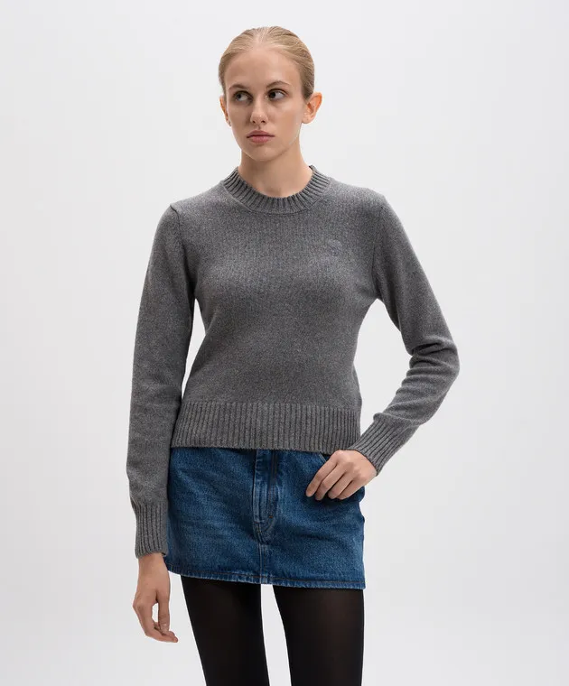 Gray wool cashmere sweater Ami de Coeur embroidery