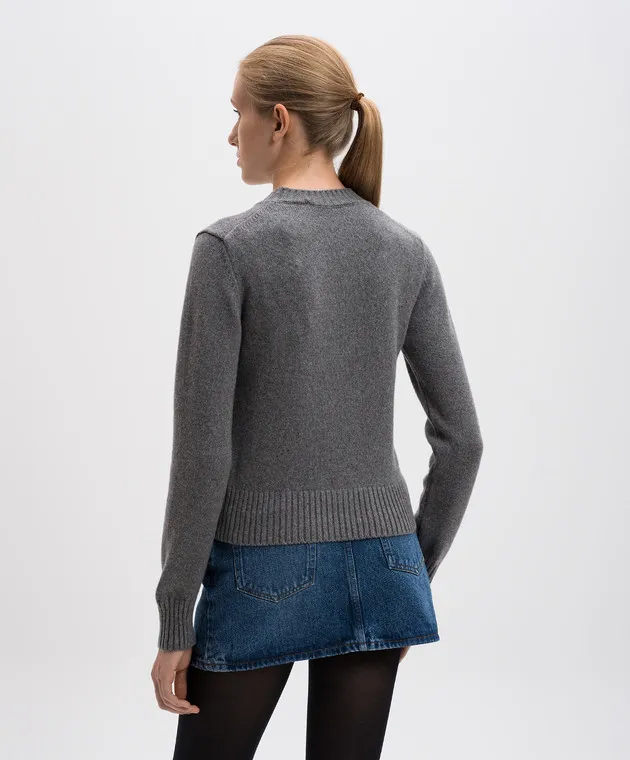 Gray wool cashmere sweater Ami de Coeur embroidery