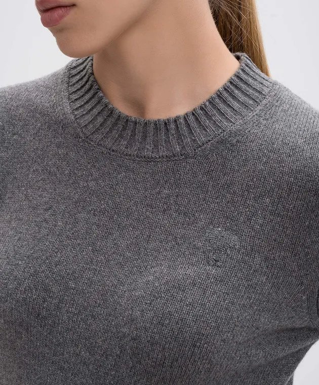 Gray wool cashmere sweater Ami de Coeur embroidery