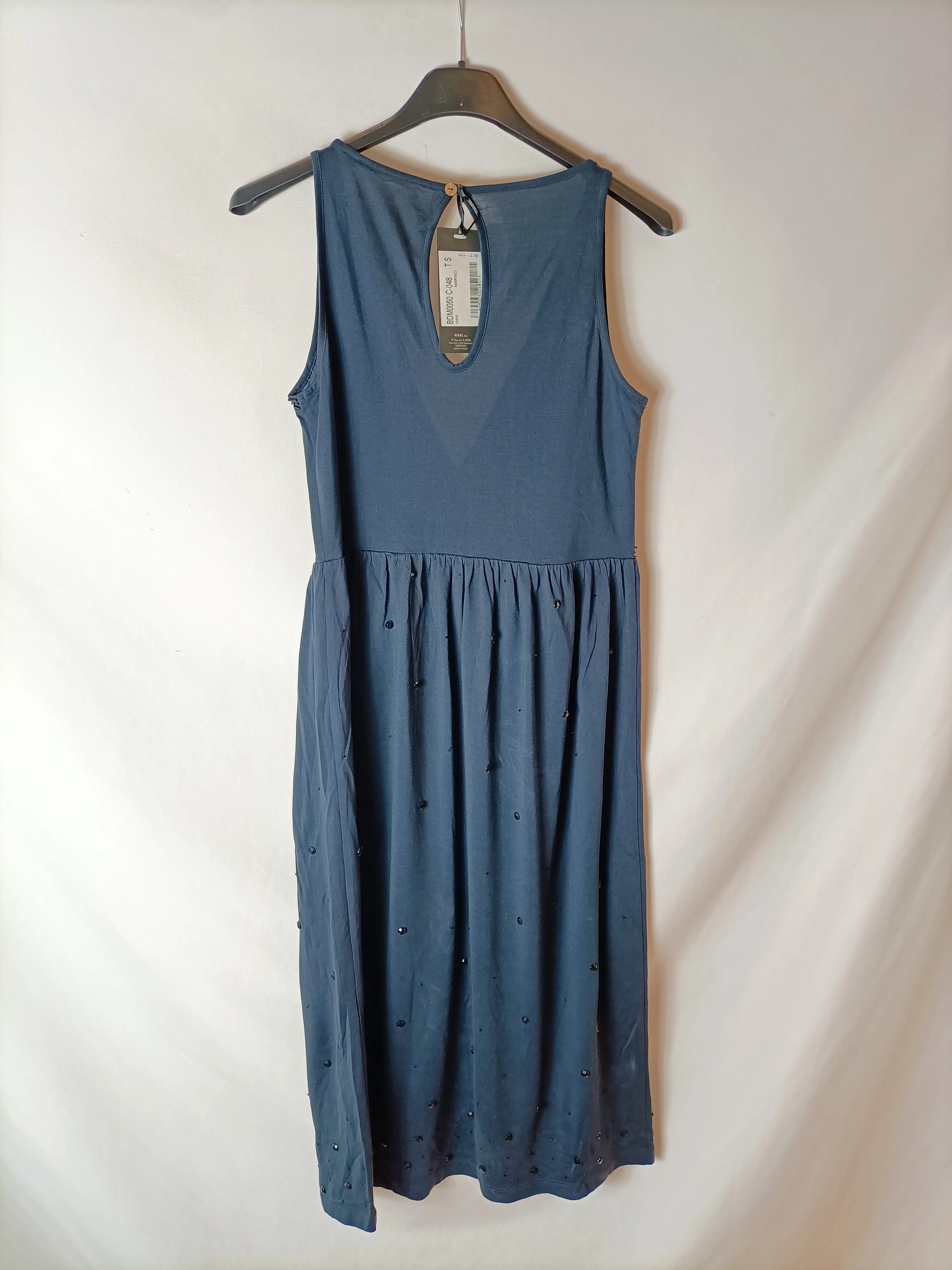 ARMAND BASI. Vestido azul abalorios  T.s