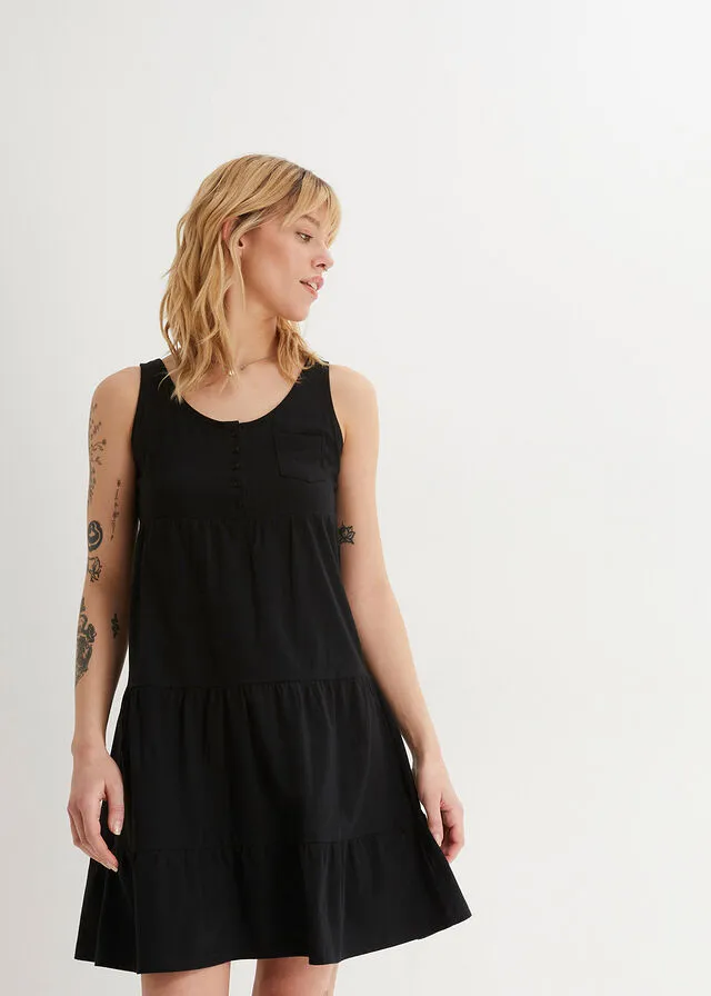 Black short cotton jersey dress