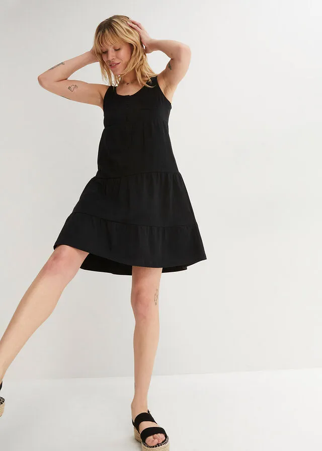 Black short cotton jersey dress