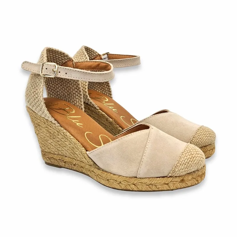 Beige High Wedge Espadrilles for Women with Metallic Leather Upper, Padded Insole 1502 by Blusandal