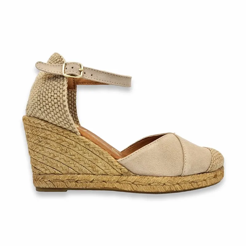 Beige High Wedge Espadrilles for Women with Metallic Leather Upper, Padded Insole 1502 by Blusandal