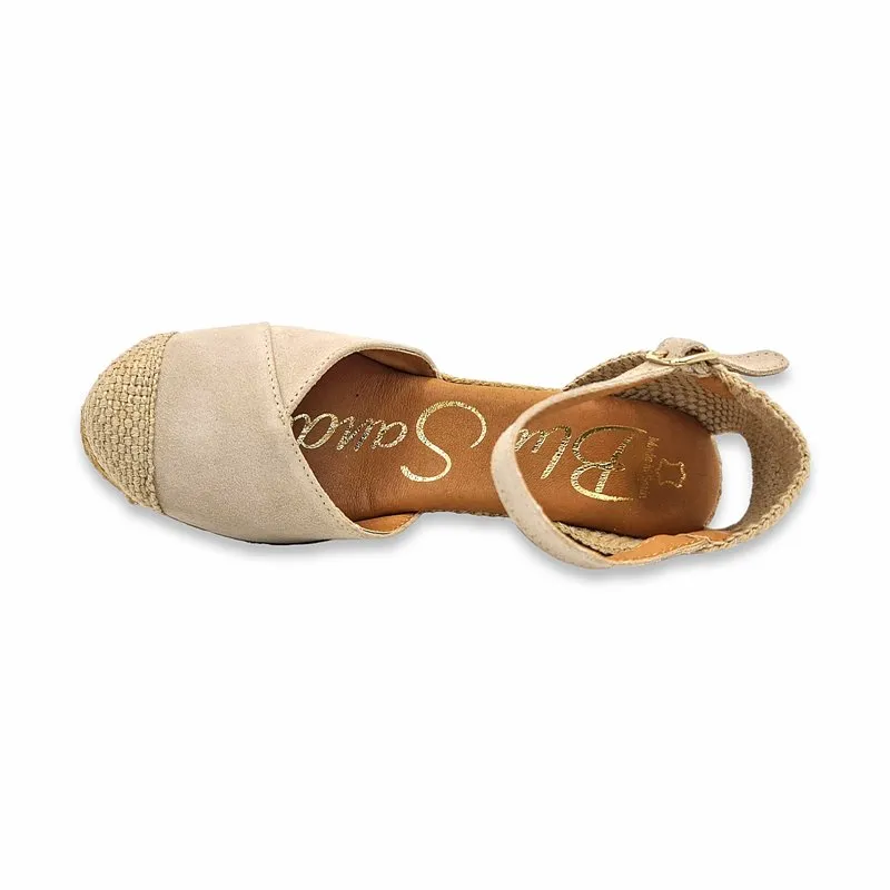 Beige High Wedge Espadrilles for Women with Metallic Leather Upper, Padded Insole 1502 by Blusandal