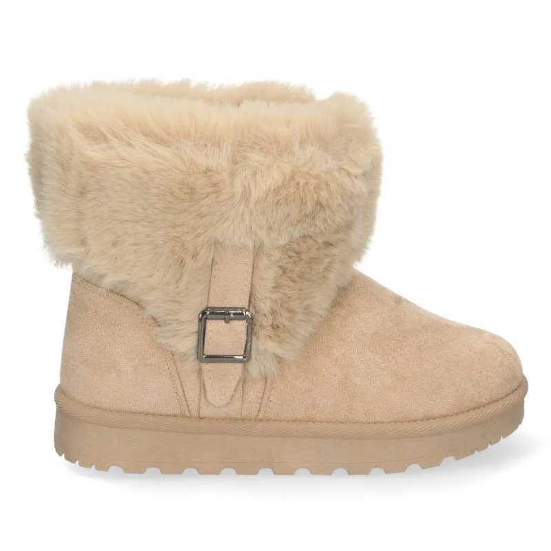 Beige women's Australian boots with fur and strap