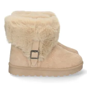 Beige women's Australian boots with fur and strap