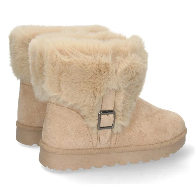 Beige women's Australian boots with fur and strap