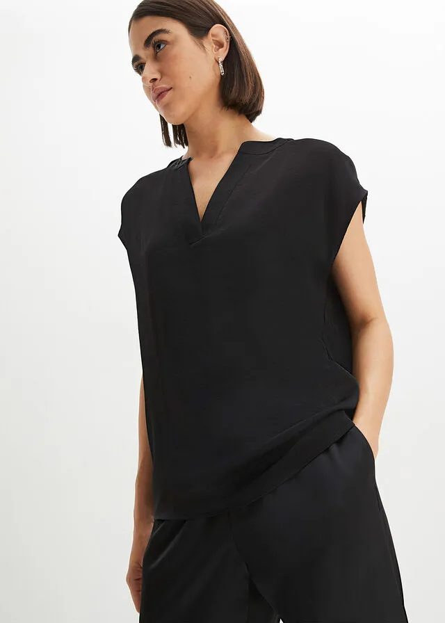 Black Satin Blusa