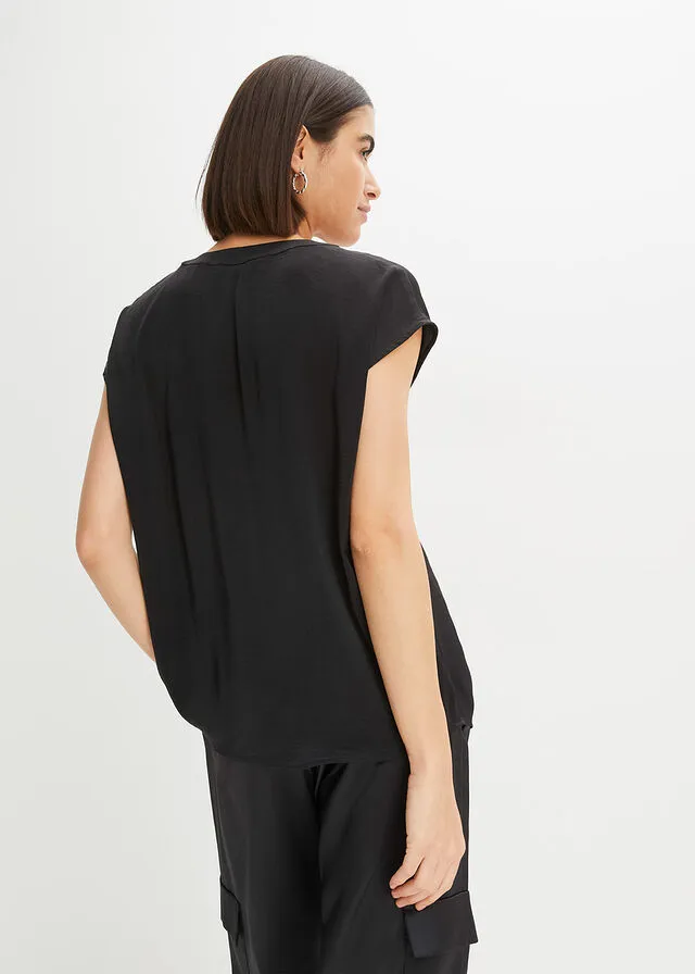 Black Satin Blusa