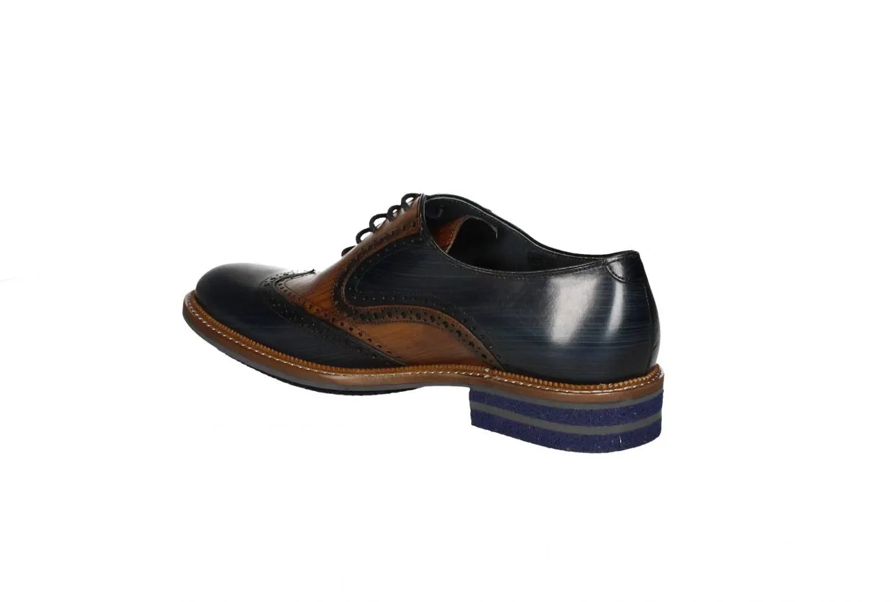 Blue Leather Loafers with Brown Heel and Blue Treaded Sole