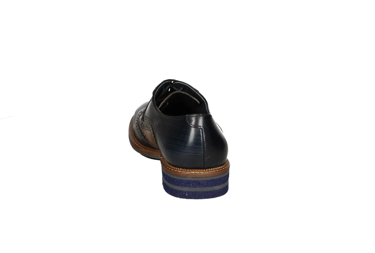 Blue Leather Loafers with Brown Heel and Blue Treaded Sole