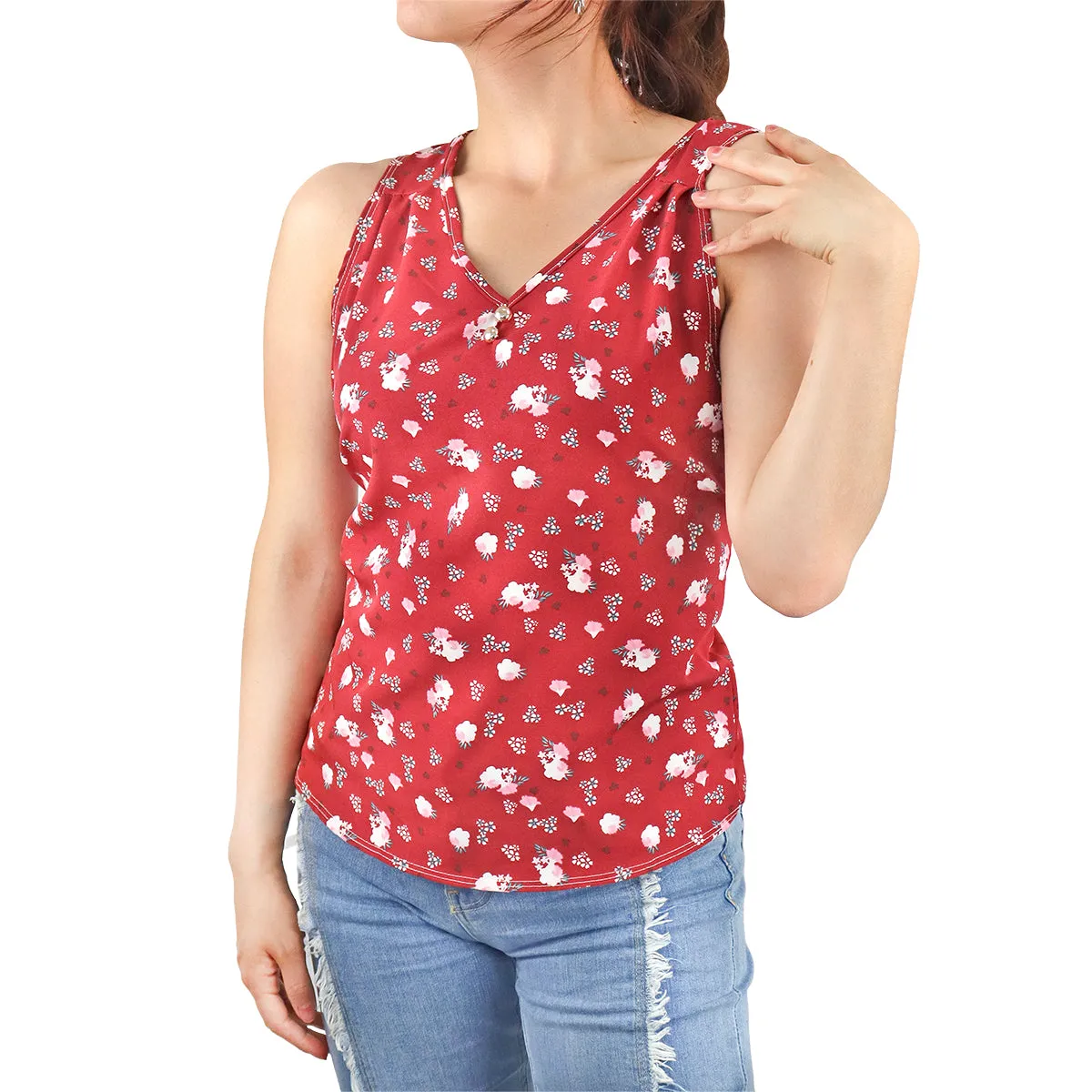 Blusa Casual con Cuello V para Dama, color Vino