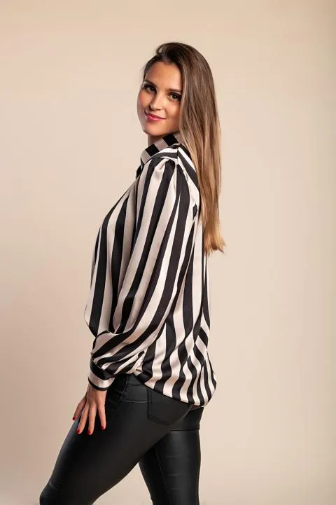 Blusa elegante con estampado de rayas, beige/negro