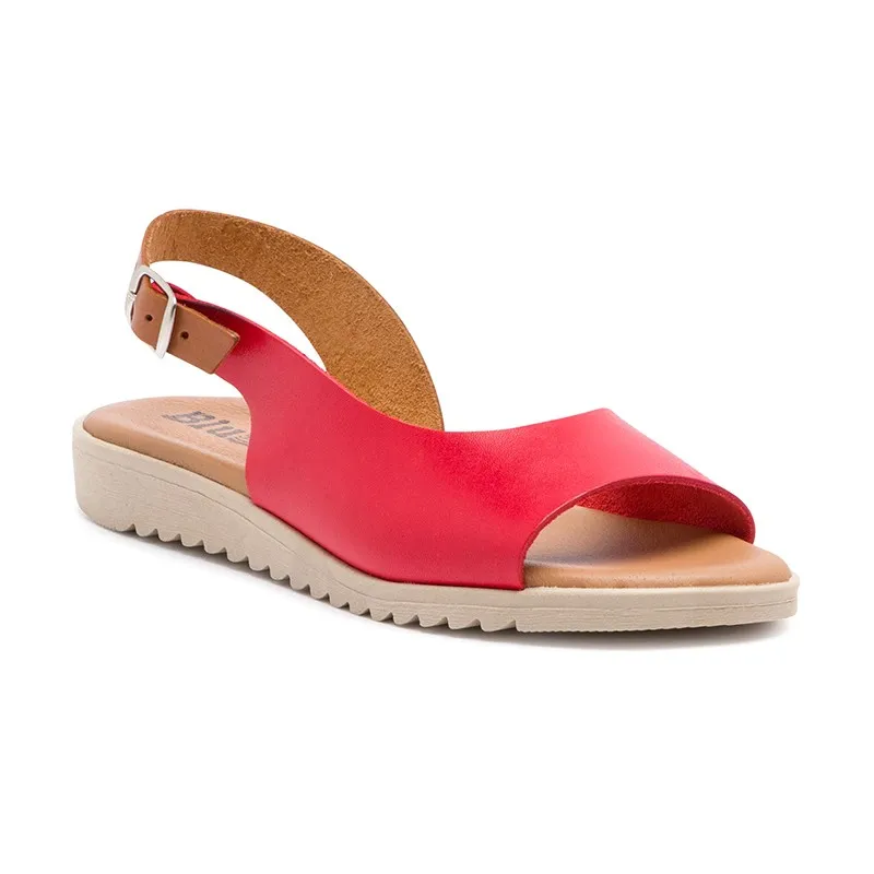 Blusandal 1115 Rojo Low Wedge Women's Leather Sandals with Cushioned Insole