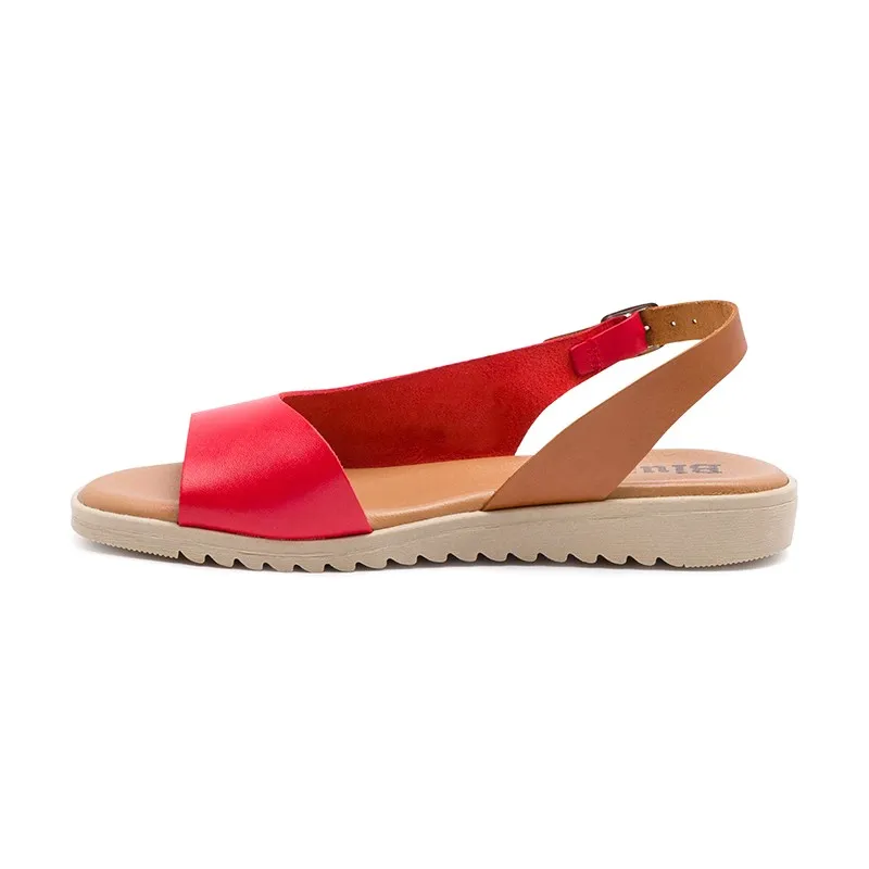 Blusandal 1115 Rojo Low Wedge Women's Leather Sandals with Cushioned Insole