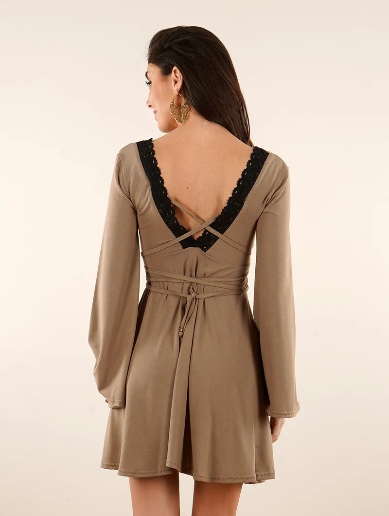 Bohemian Dress Orphée in Beige.