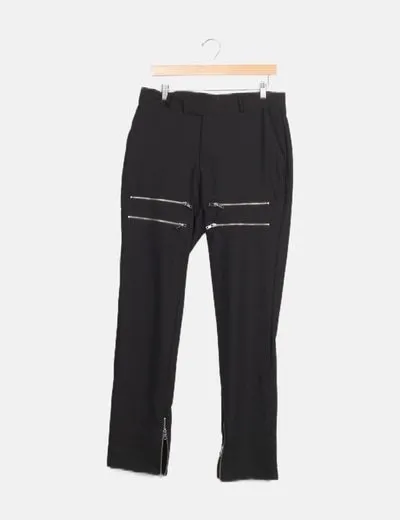 Boohoo black trouser zipper detail