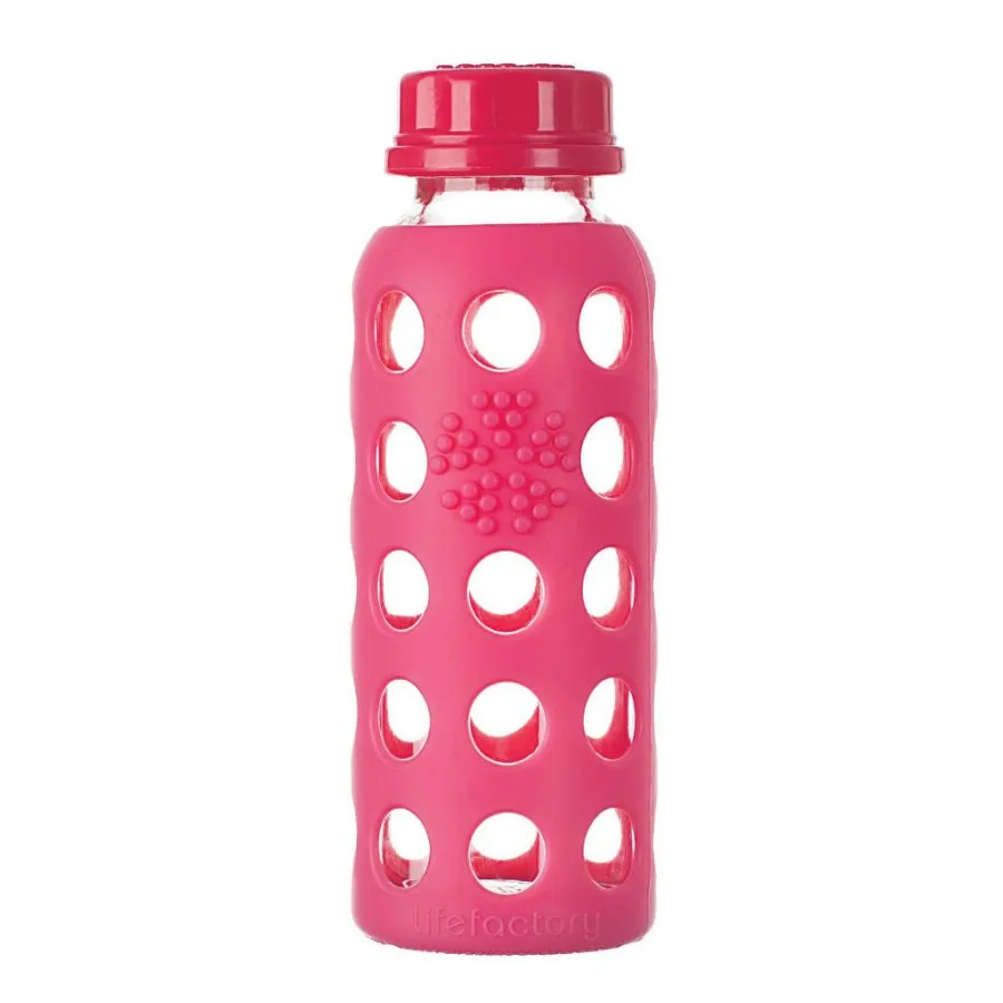 LifeFactory Raspberry Flat Glass Bottle 250 ml