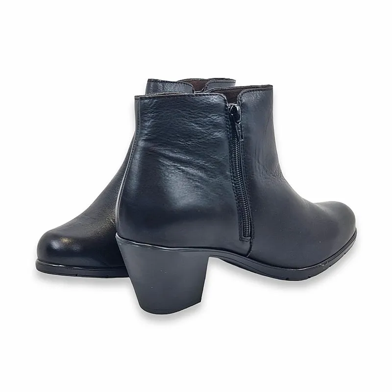 Comfortable Cuban Heel Women's Soft Leather Zipper Ankle Boots 70476 Black, by Tupie.