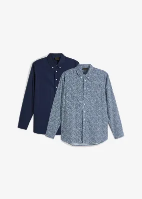 Navy Blue Plain + Patterned Blue Business Shirt