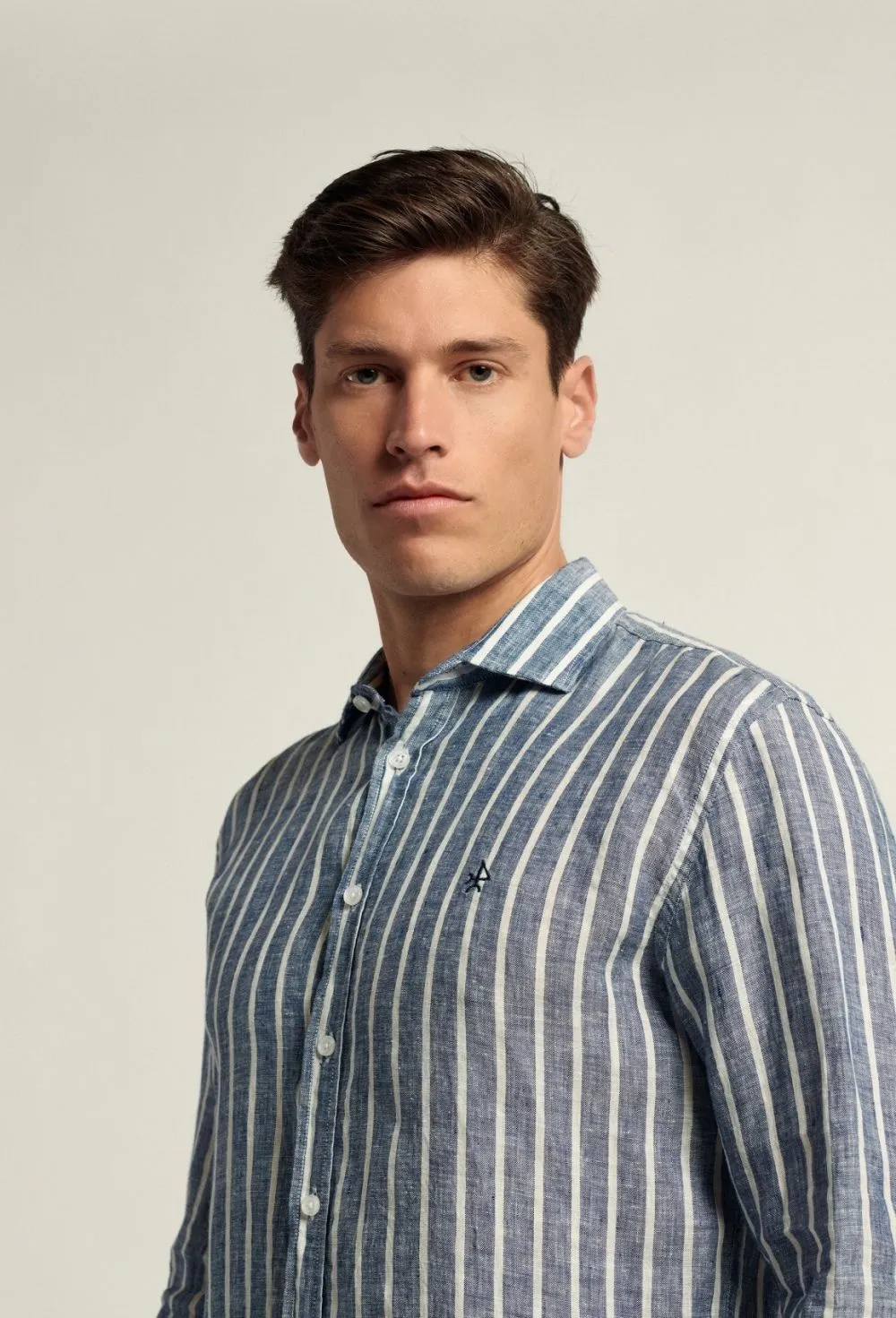 Navy Blue Striped Linen Shirt