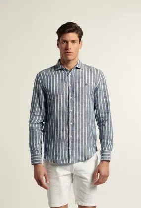 Navy Blue Striped Linen Shirt