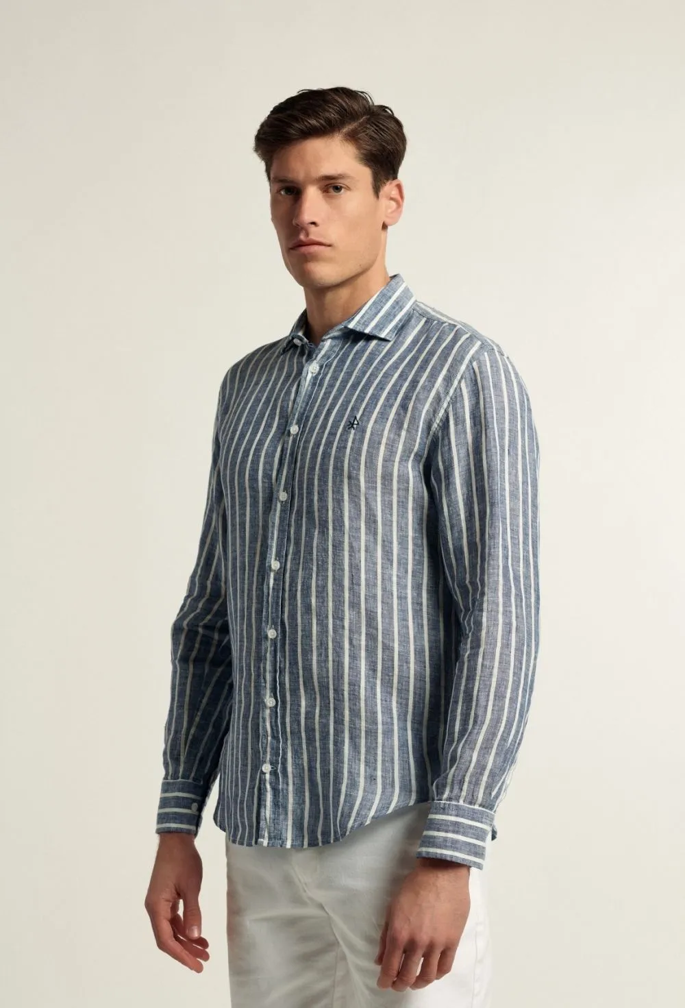 Navy Blue Striped Linen Shirt