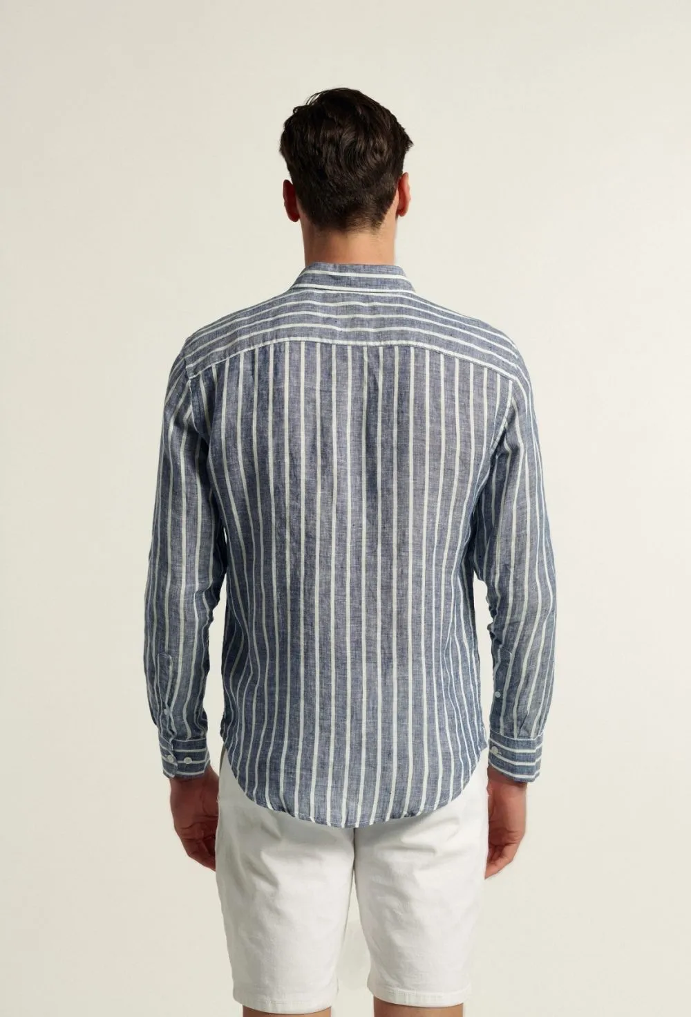 Navy Blue Striped Linen Shirt