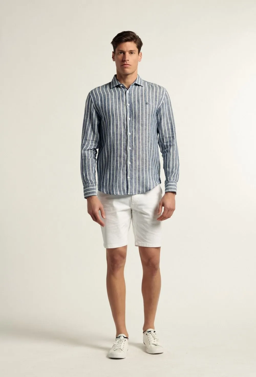 Navy Blue Striped Linen Shirt