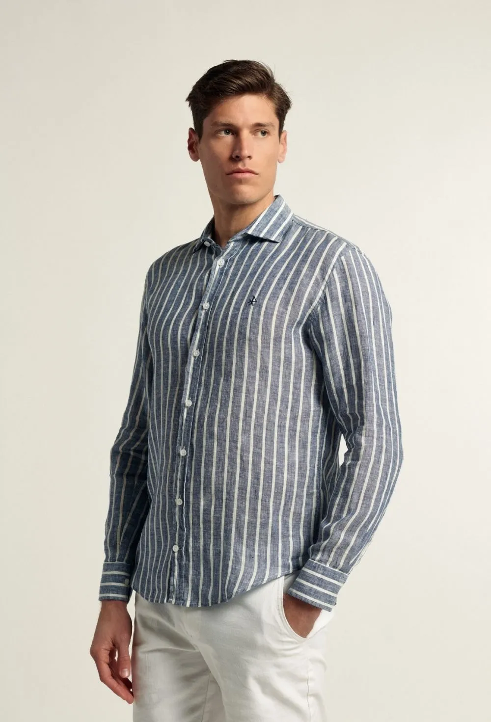 Navy Blue Striped Linen Shirt