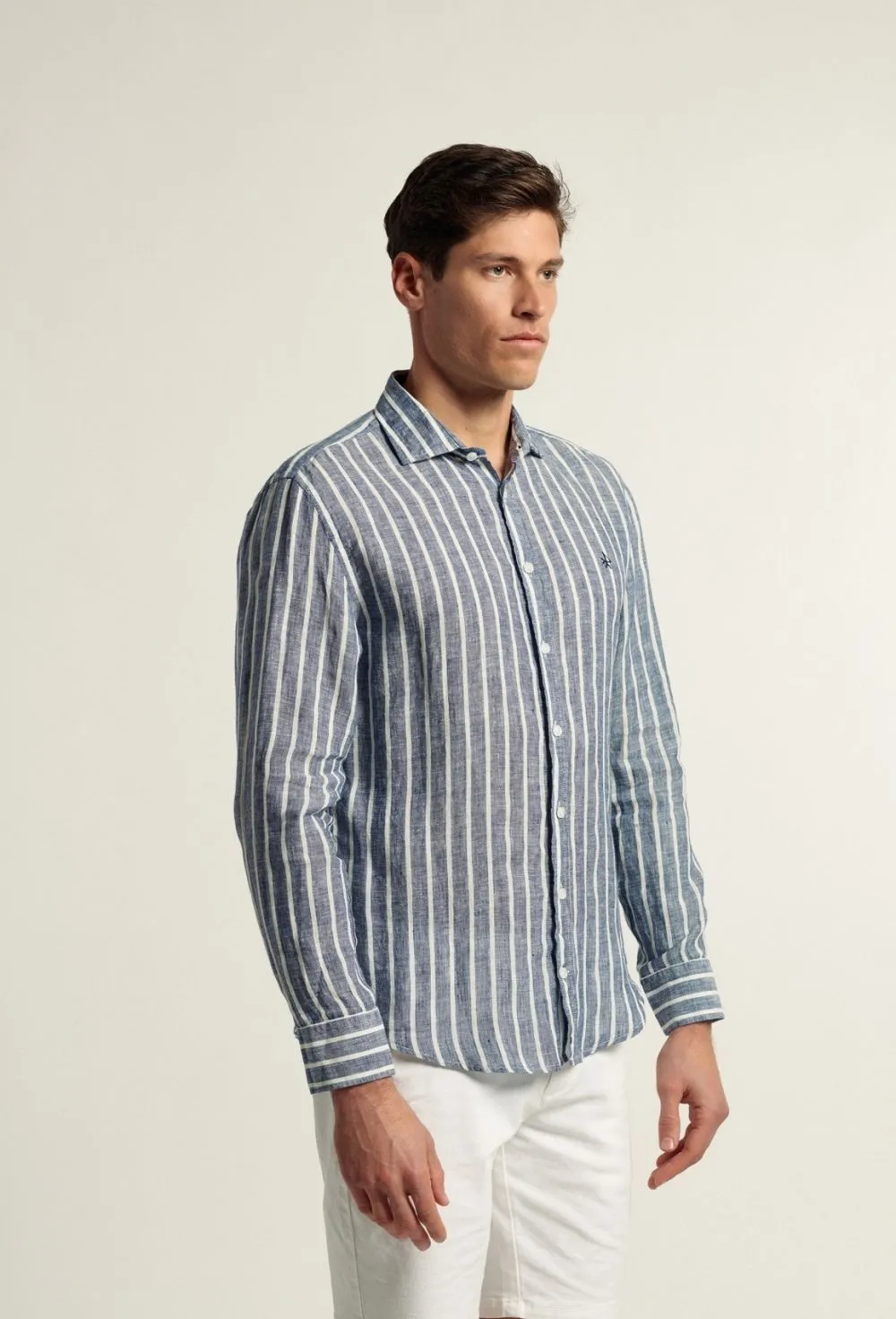 Navy Blue Striped Linen Shirt