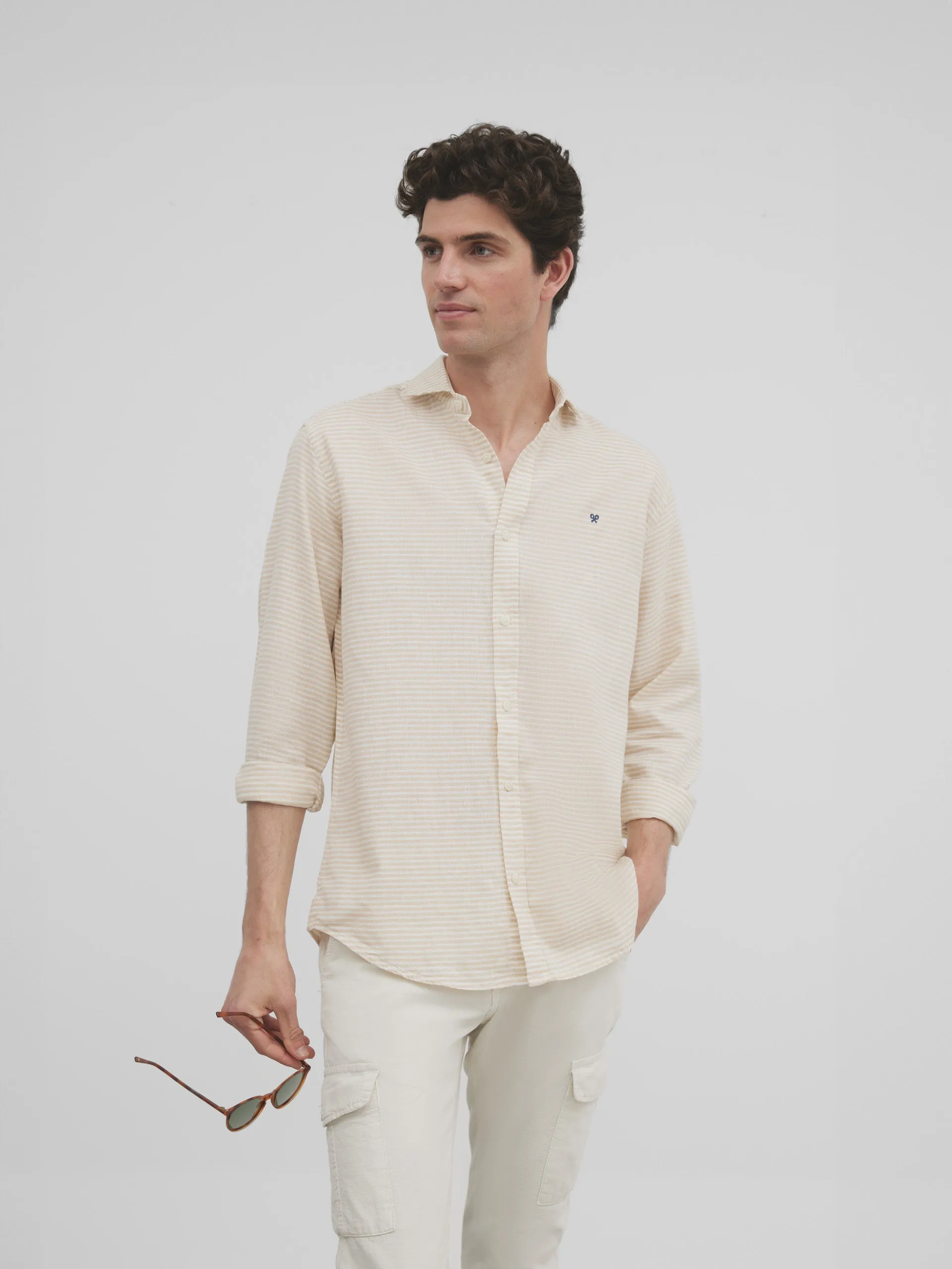 Camisa sport silbon soft raya horizontal beige