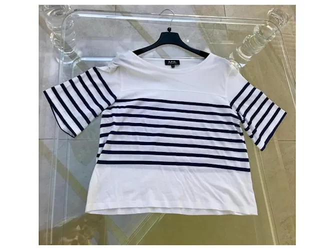 Camiseta de rayas de APC Blanco Azul marino 