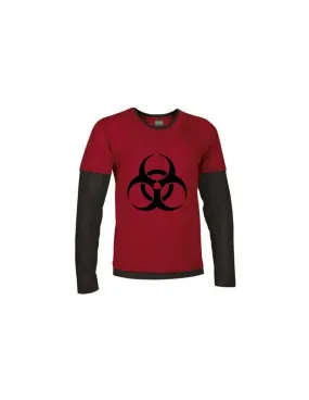 Red and Black Sleeve Biohazard Long Sleeve T-Shirt