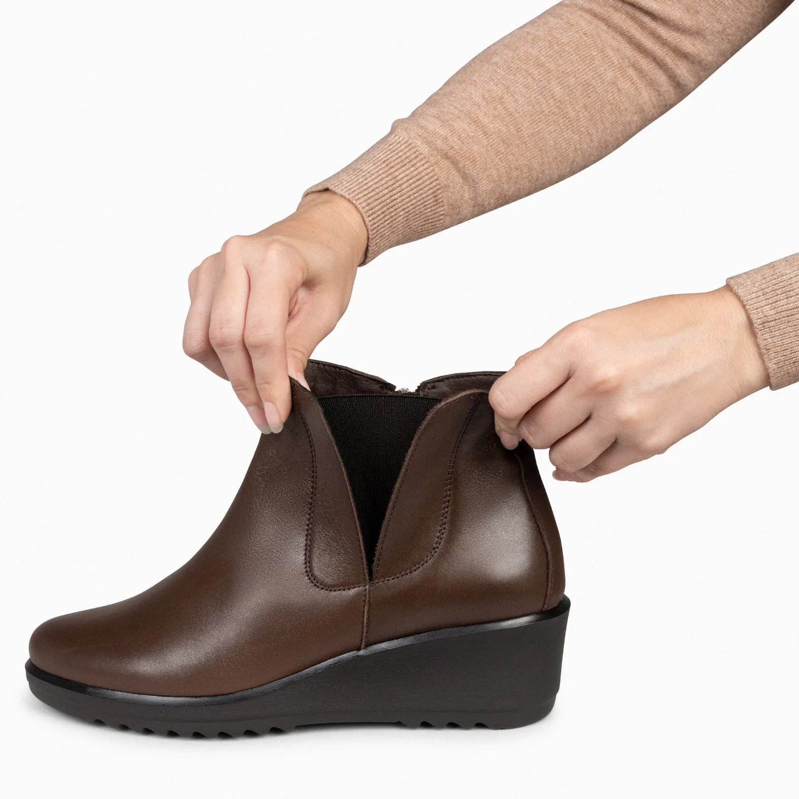 CARLI - Women's Brown Wedge Booties.