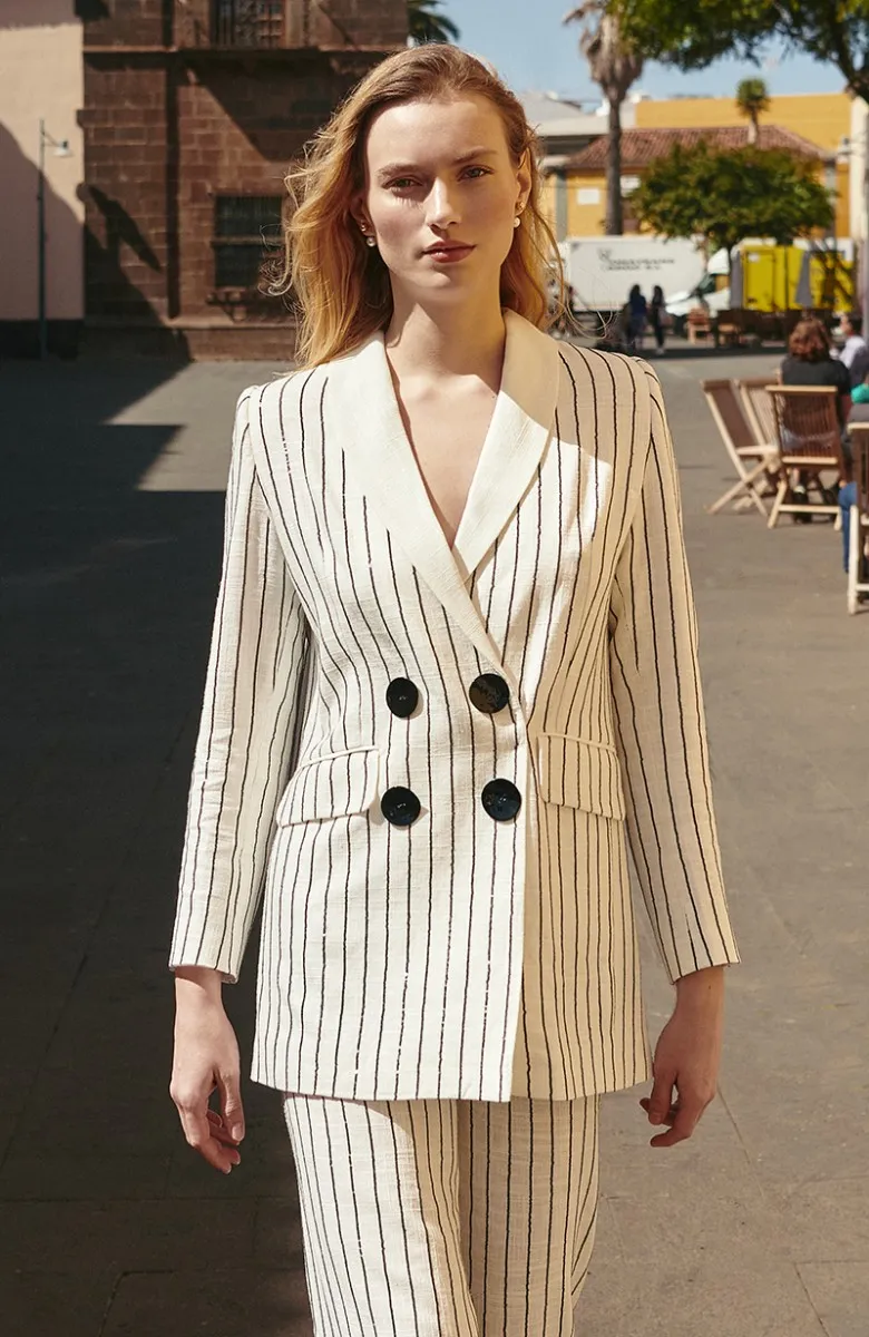 American white linen blazer jacket with sequin stripes Cape Blanco