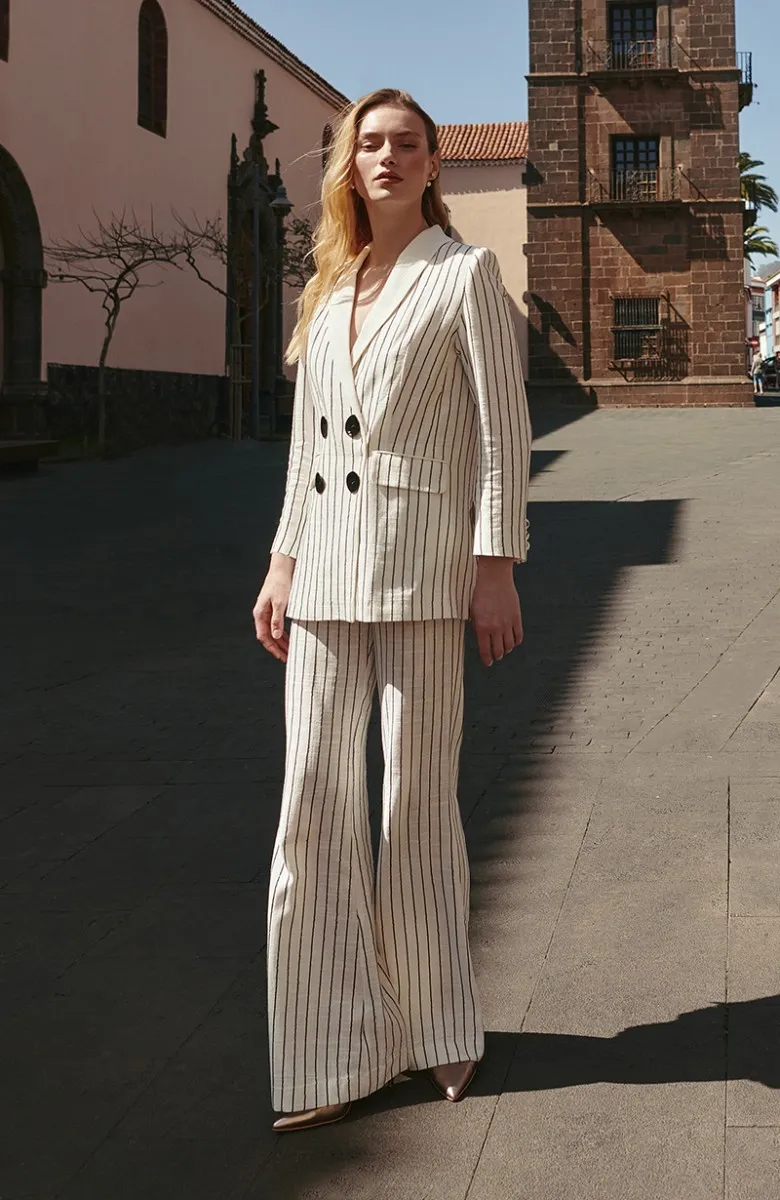 American white linen blazer jacket with sequin stripes Cape Blanco