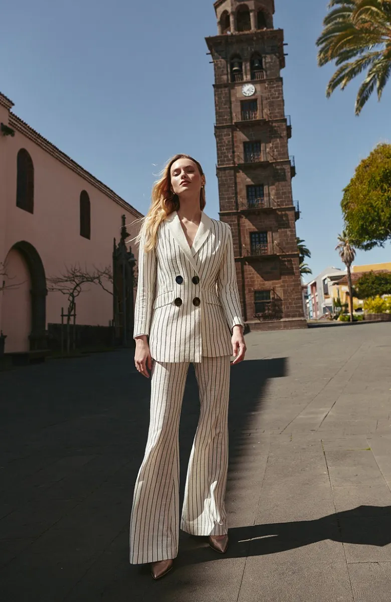 American white linen blazer jacket with sequin stripes Cape Blanco