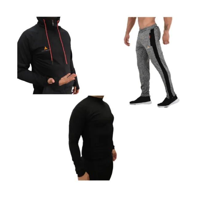 Combo Hombre: Camiseta Térmica Negra + Pantalón Chupín Gris + Campera Negra