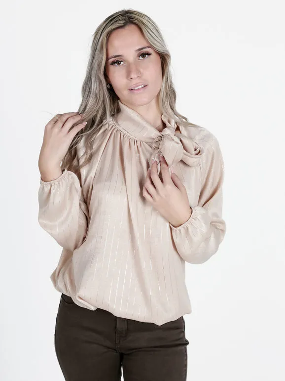 Daystar Blusa de mujer de manga larga con rayas plateadas.