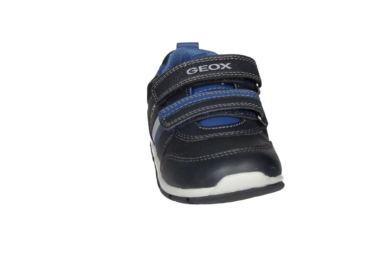 Deportivo2 Blue Leather and Nylon Velcro Sneakers with Blue and Grey Side Stripes