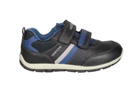 Deportivo2 Blue Leather and Nylon Velcro Sneakers with Blue and Grey Side Stripes