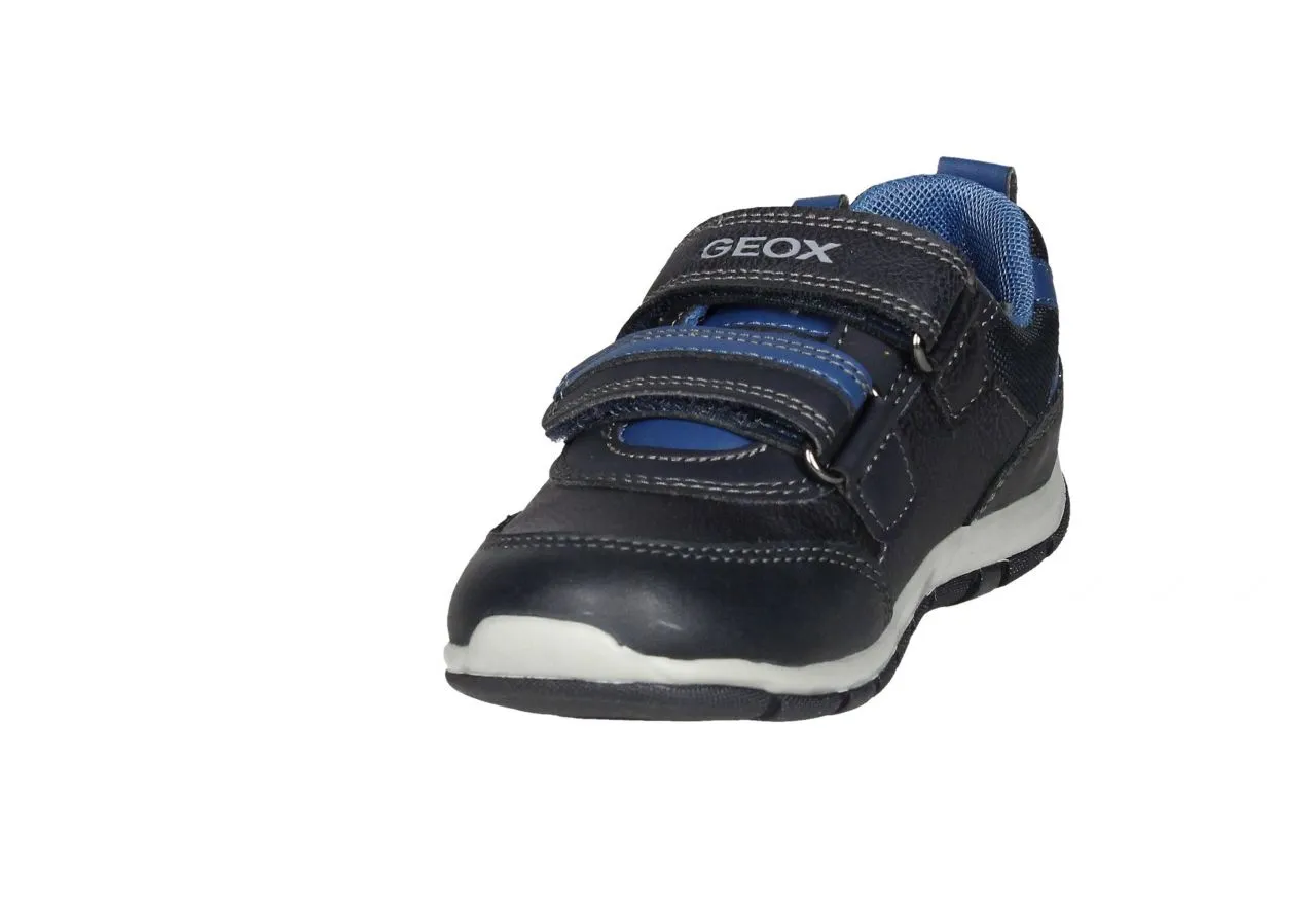 Deportivo2 Blue Leather and Nylon Velcro Sneakers with Blue and Grey Side Stripes