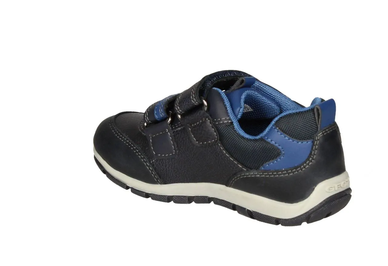 Deportivo2 Blue Leather and Nylon Velcro Sneakers with Blue and Grey Side Stripes